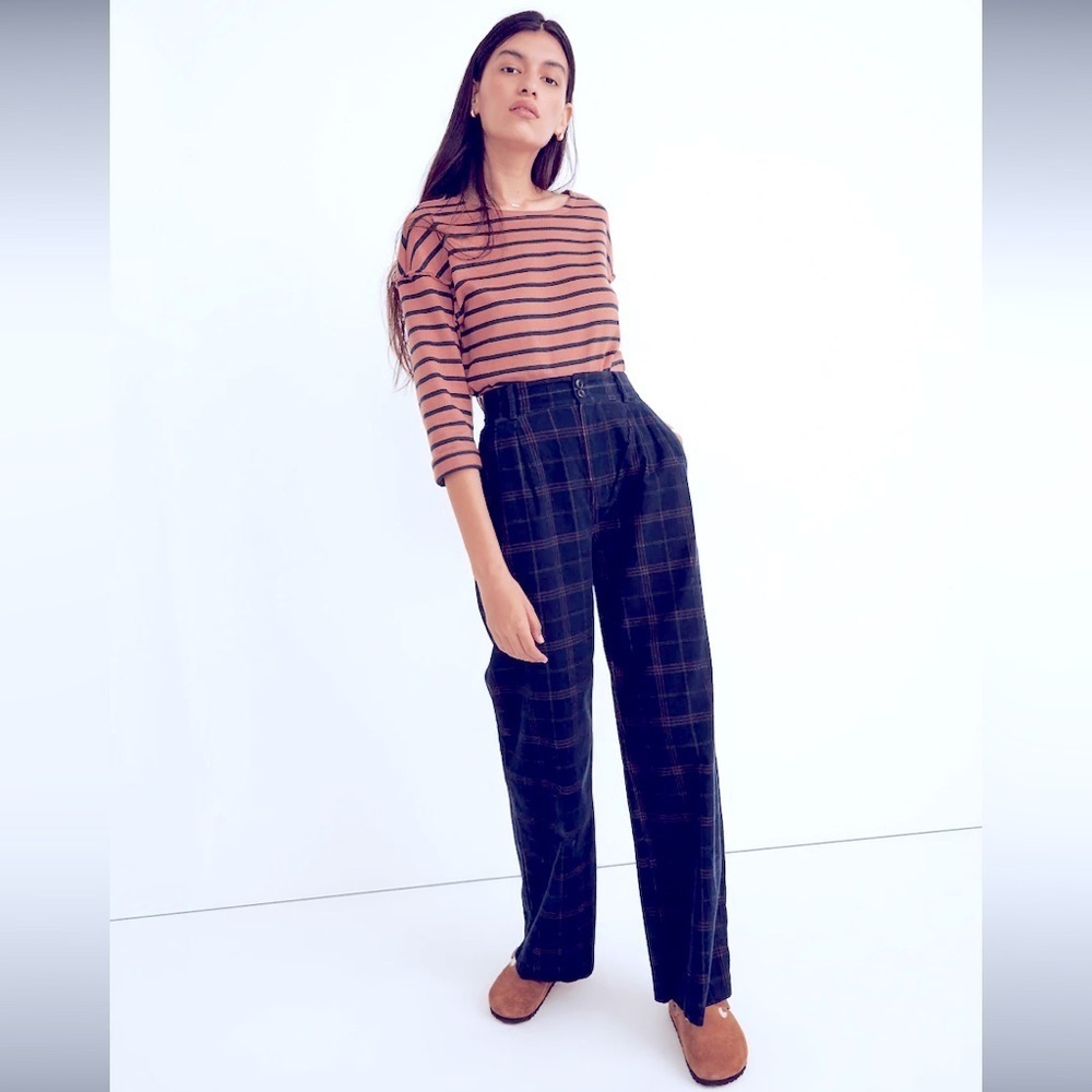 Corduroy Pleated Wide-Leg Pants plaid Madewell pants spring preppy casual